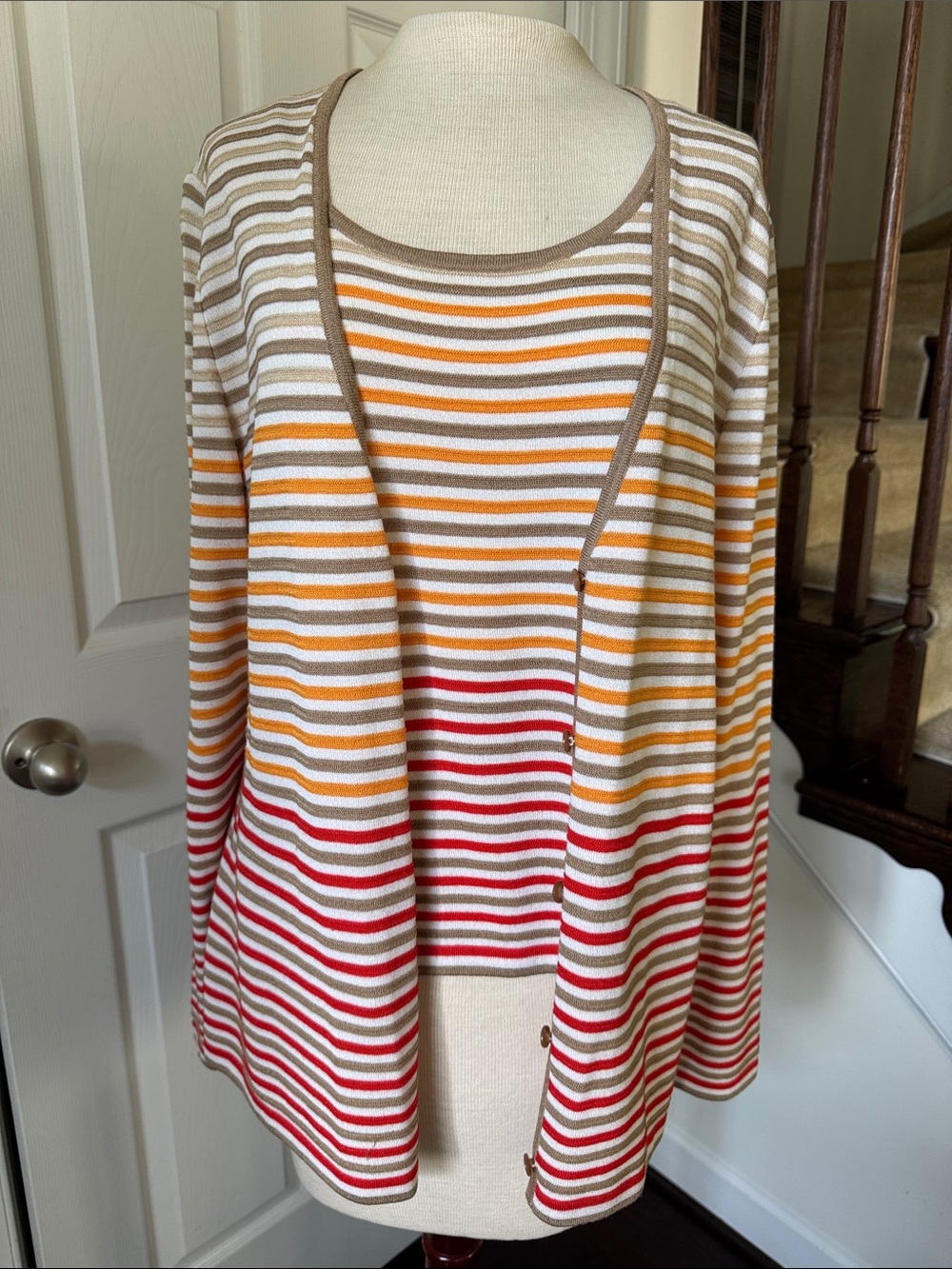 St. John striped twin set in like new condition XL